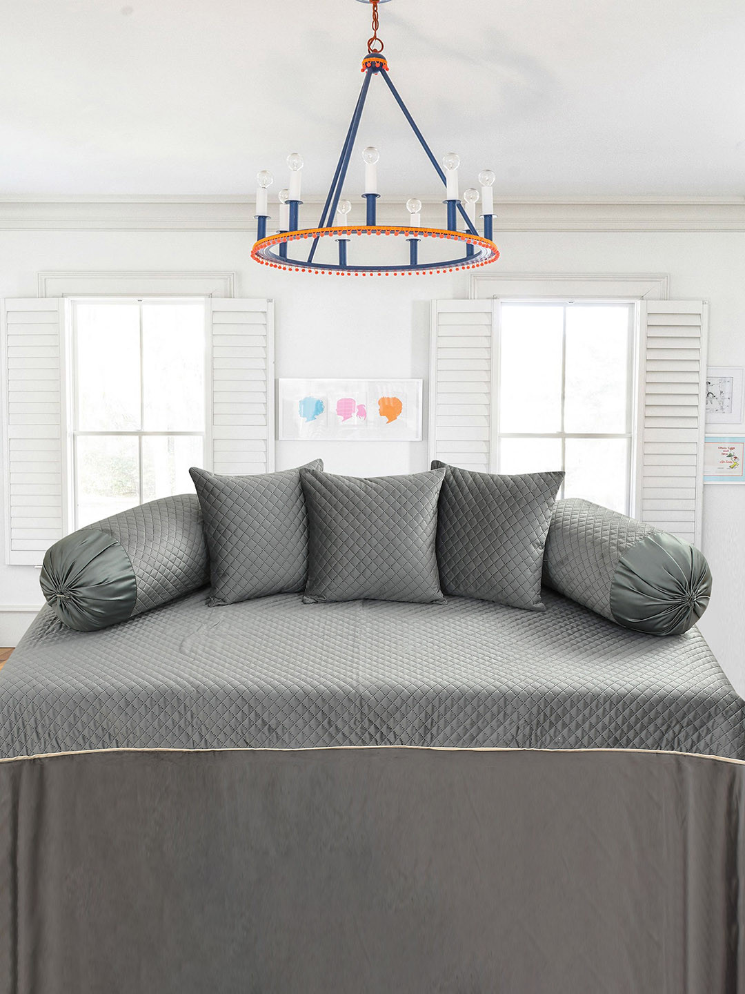 Bajo's 6-Pcs Grey Quilted Velvet Diwan Set