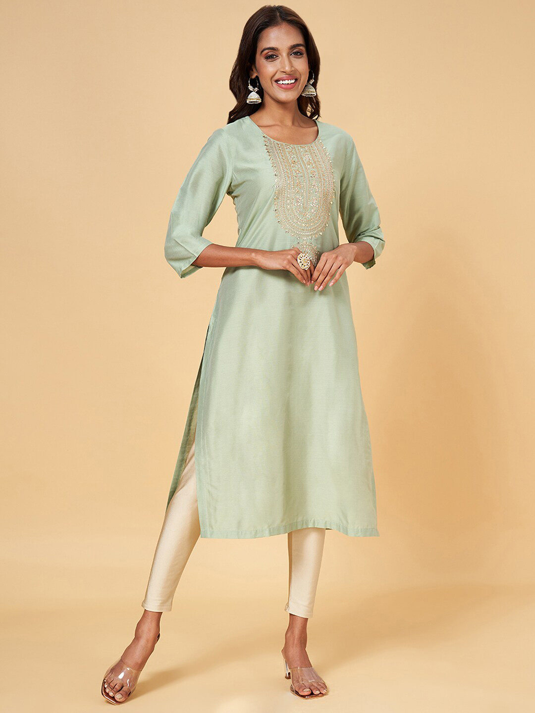RANGMANCH BY PANTALOONS Thread Work Detail Straight Kurta
