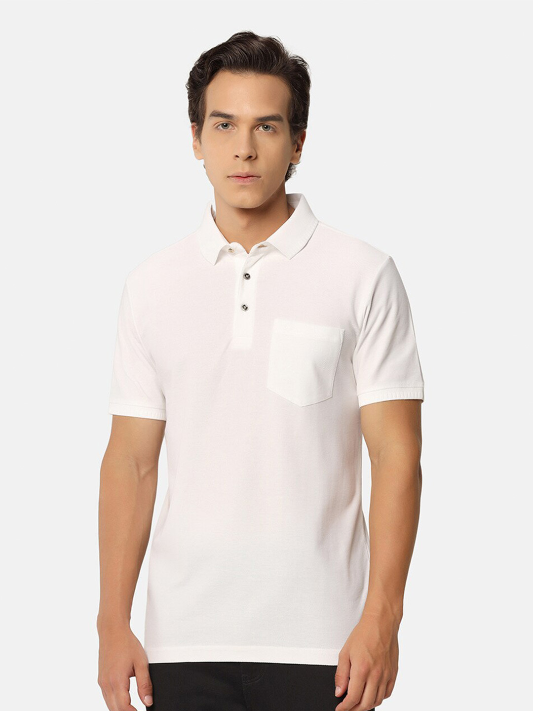 Blackberrys Polo Collar Pocket Self Design Slim Fit Cotton T-Shirt