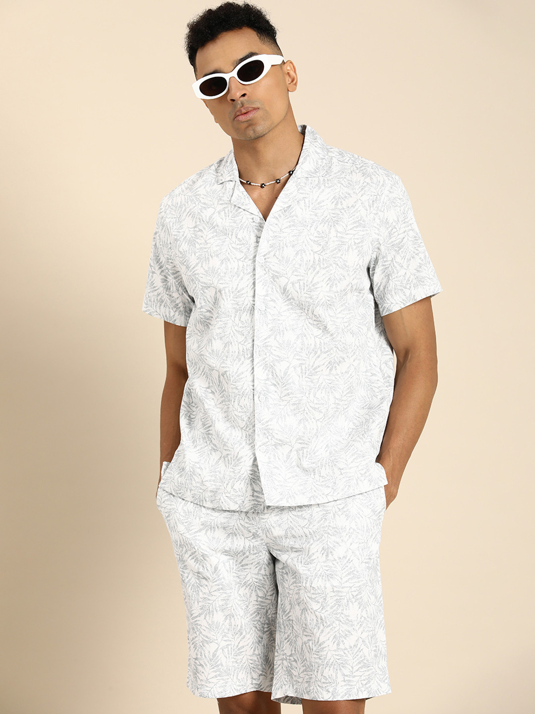 Sangria Men Printed Cotton Shirt with Shorts
