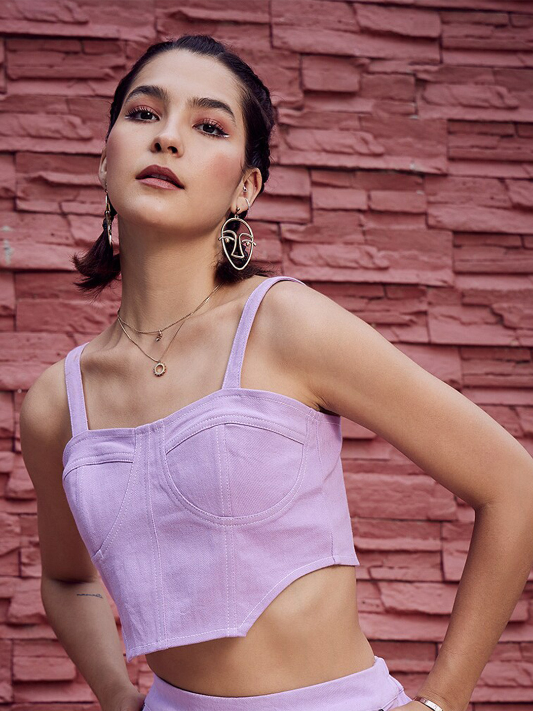Athena Lavender Shoulder Straps Cotton Canvas Fitted Crop Top