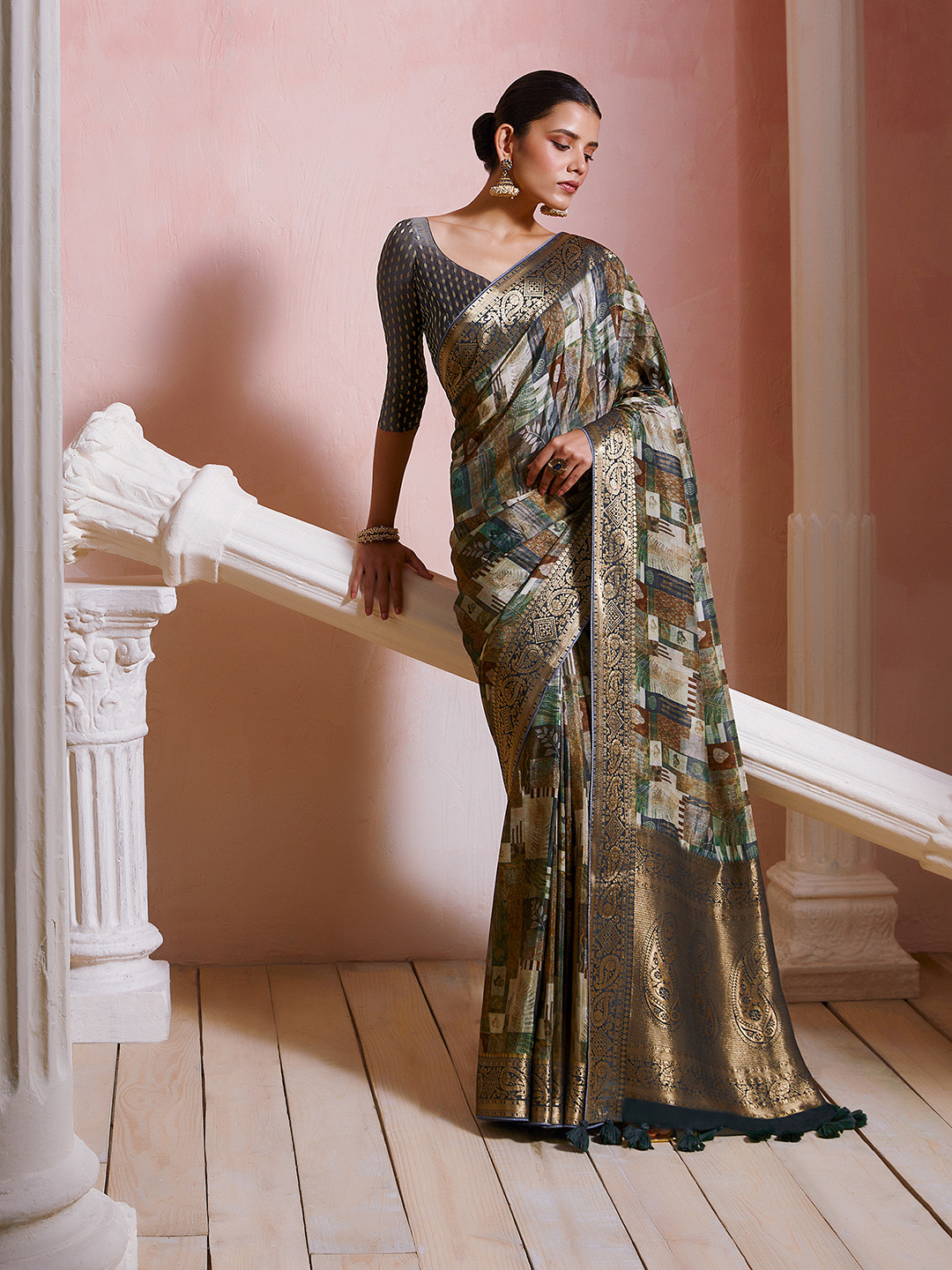 Soch Teal & Blue Zari Poly Crepe Saree