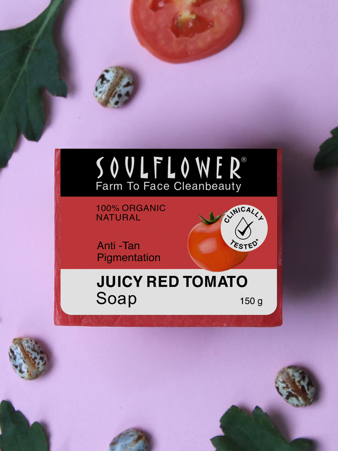 Soulflower DeTan Juicy Red Tomato Soap for Brightening Skin 100% Organic 150g