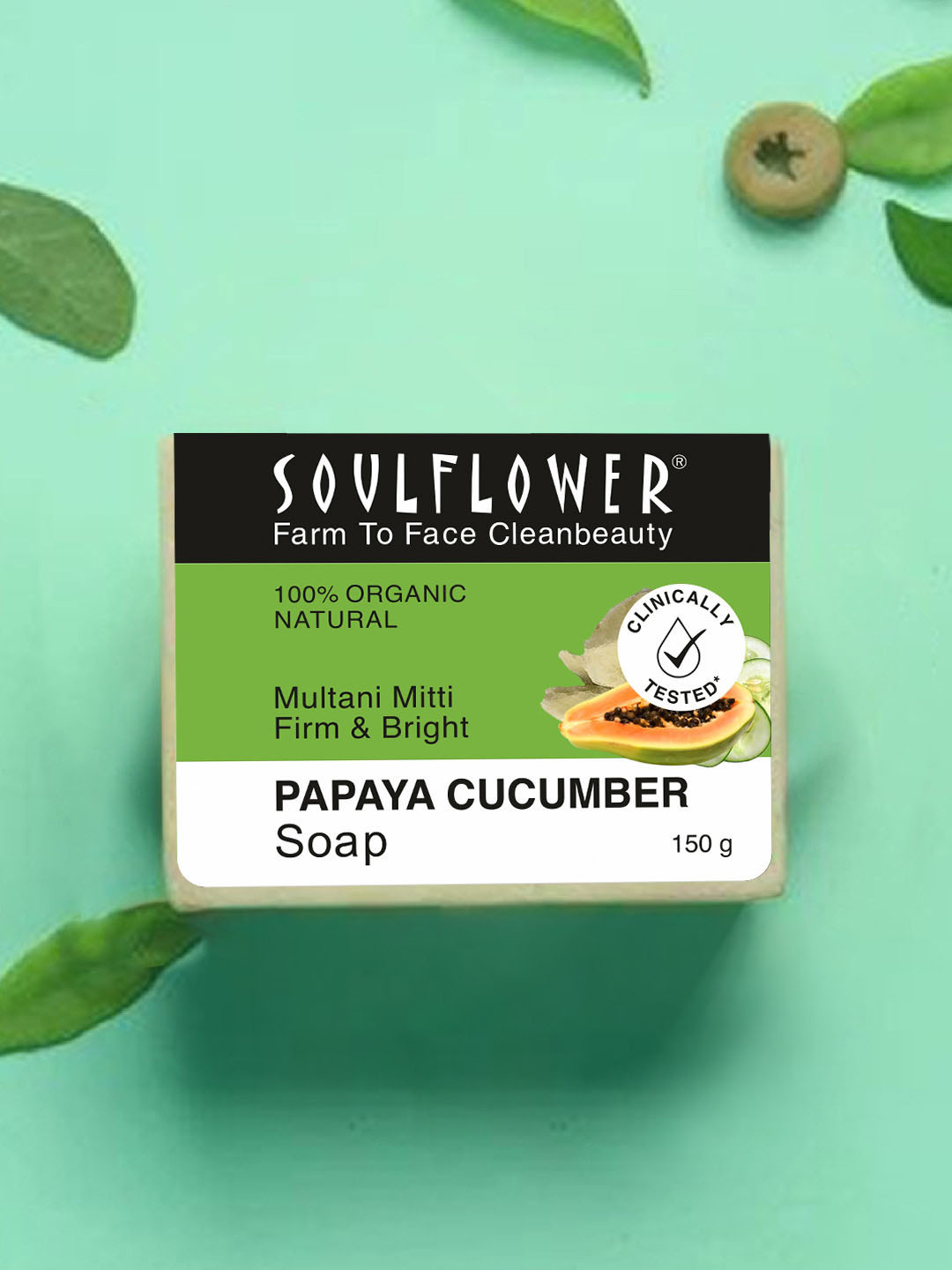 Soulflower 100% Organic & Natural Papaya Cucumber Handmade Soap for Makeup Removal - 150g