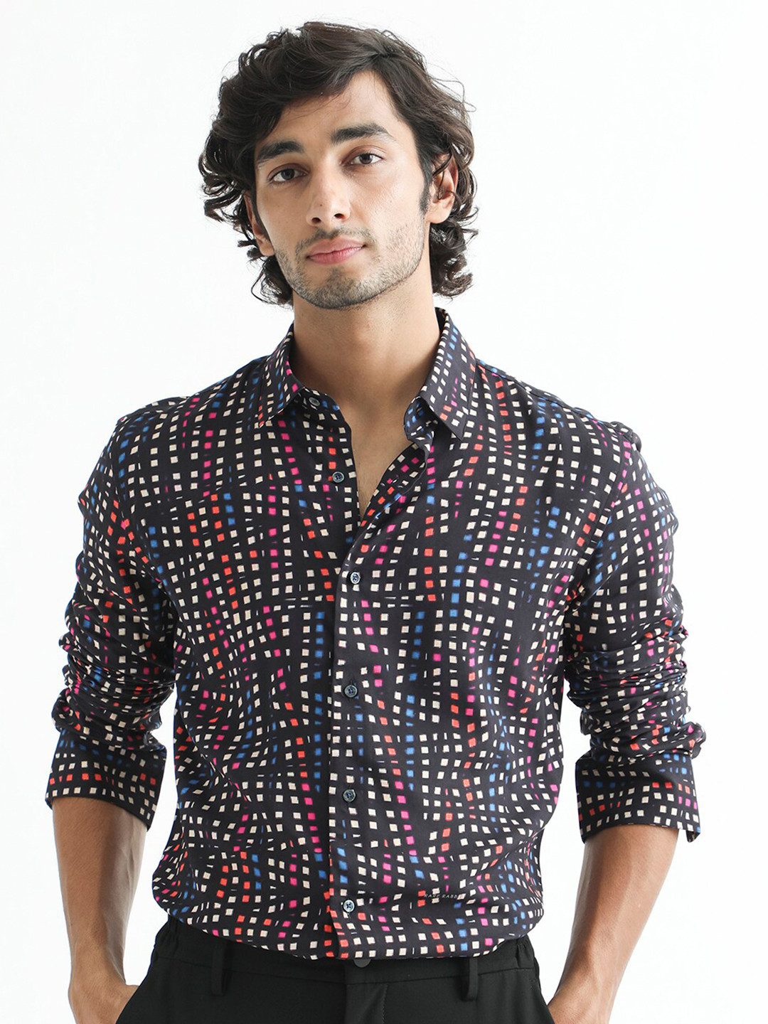 RARE RABBIT Men Irvine Abstract Printed Slim FIt Shirt