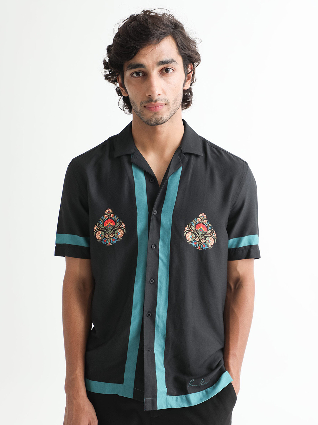 RARE RABBIT Men Emble Regular Fit Spread Collar Modal Shirt