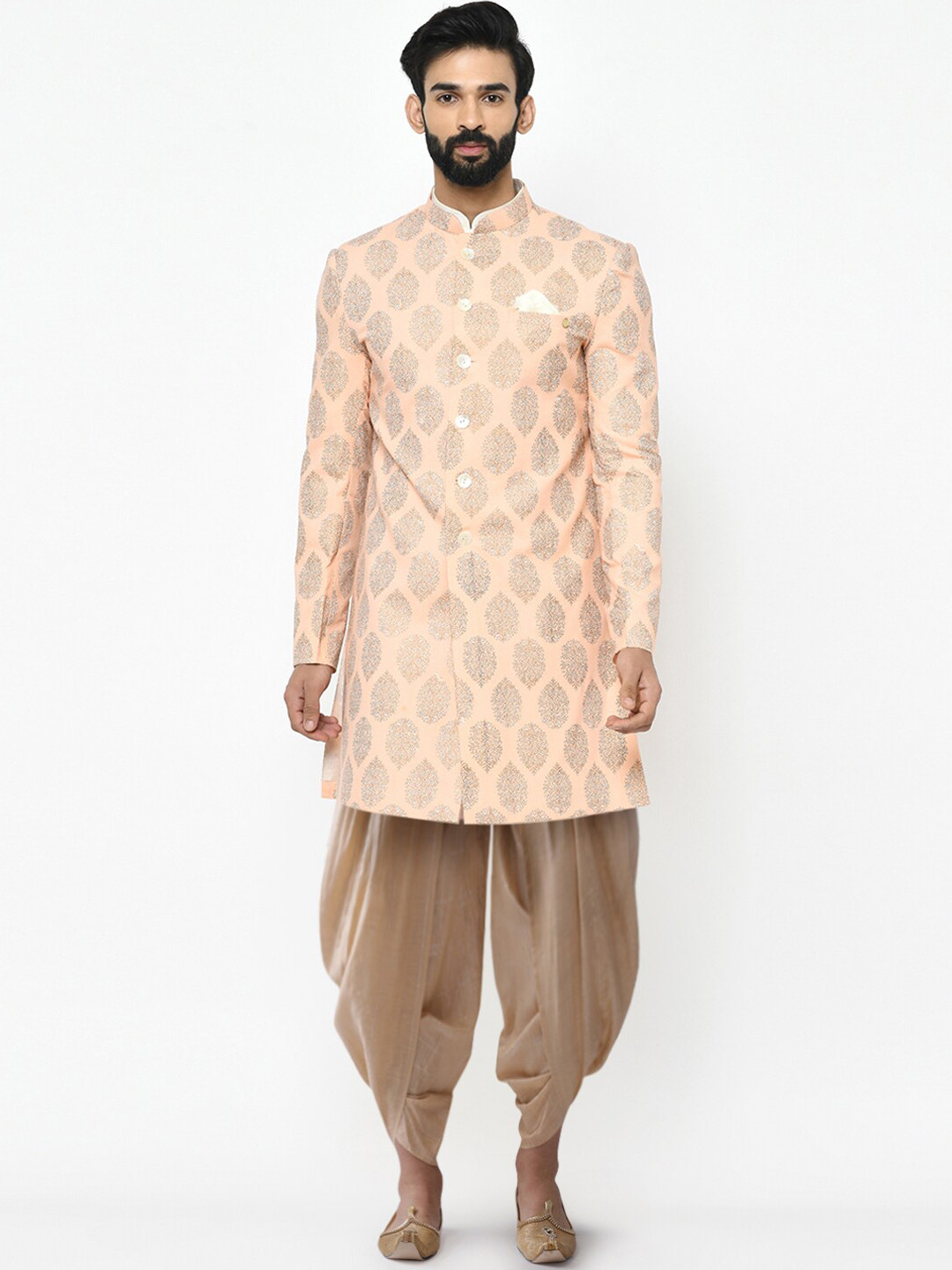 KISAH Men Cotton Ethnic Printed Dhoti Pant Indowestern Sherwani Set