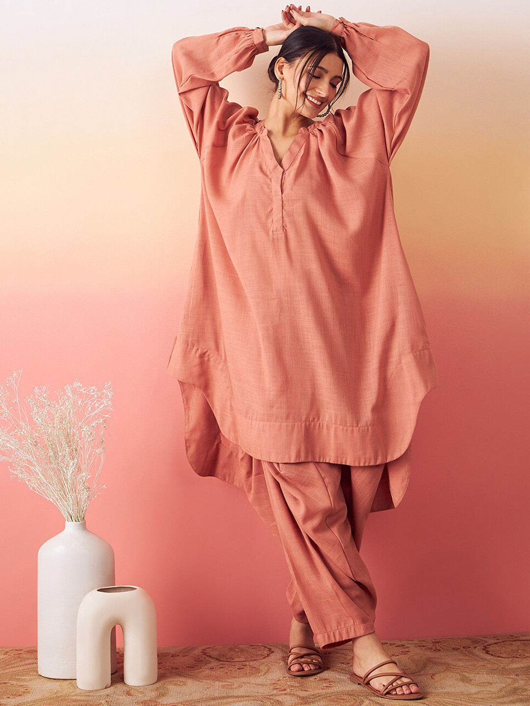 stories of dori Mandarin Collar Puff Sleeves A-Line Kurta With Salwar