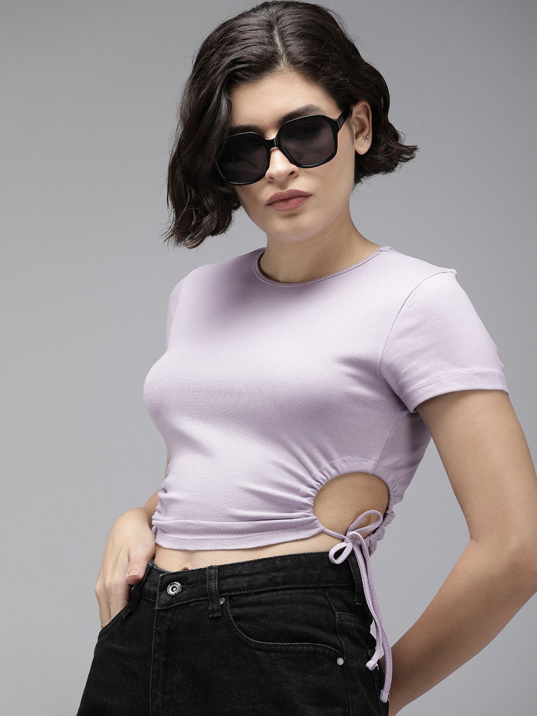 Roadster Women Cut Outs Slim Fit Crop T-shirt