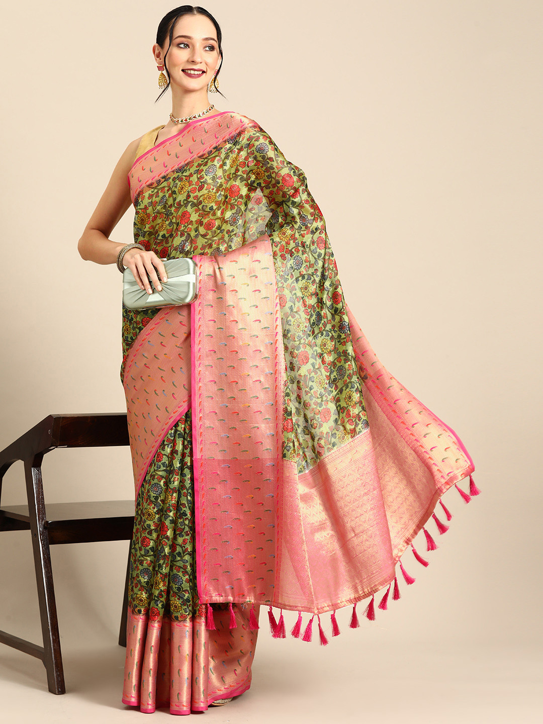 Silk Land Floral Banarasi Silk Digital Print Saree