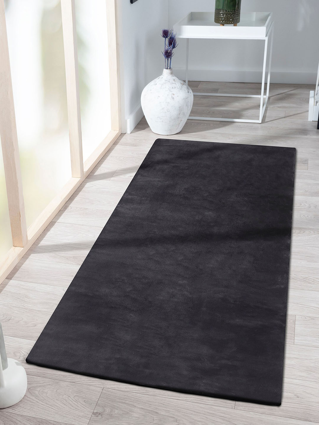 OBSESSIONS Soft Shaggy Black Bedside Floor Runner