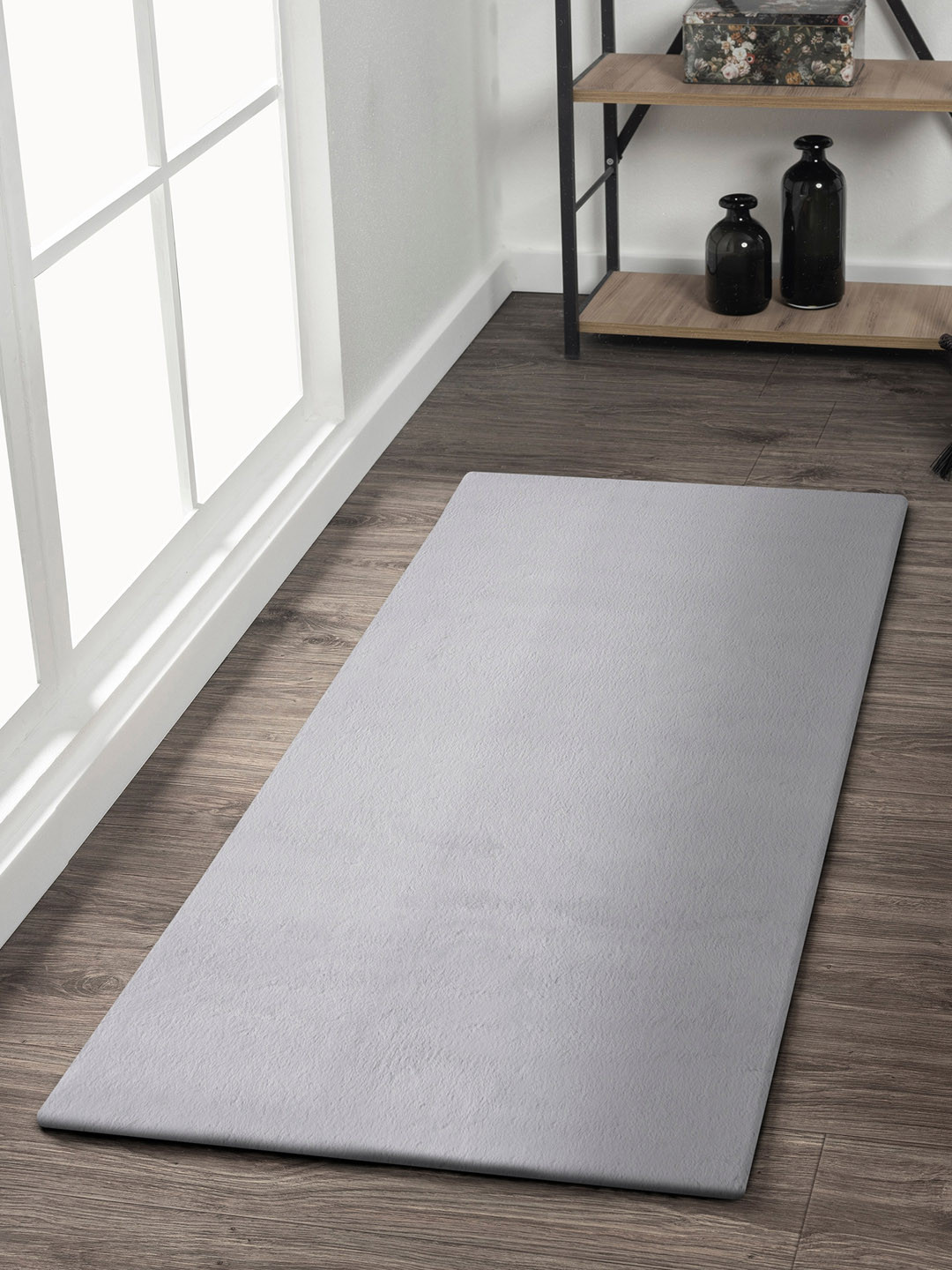 OBSESSIONS Grey Soft Shaggy Bedside Floor Runners