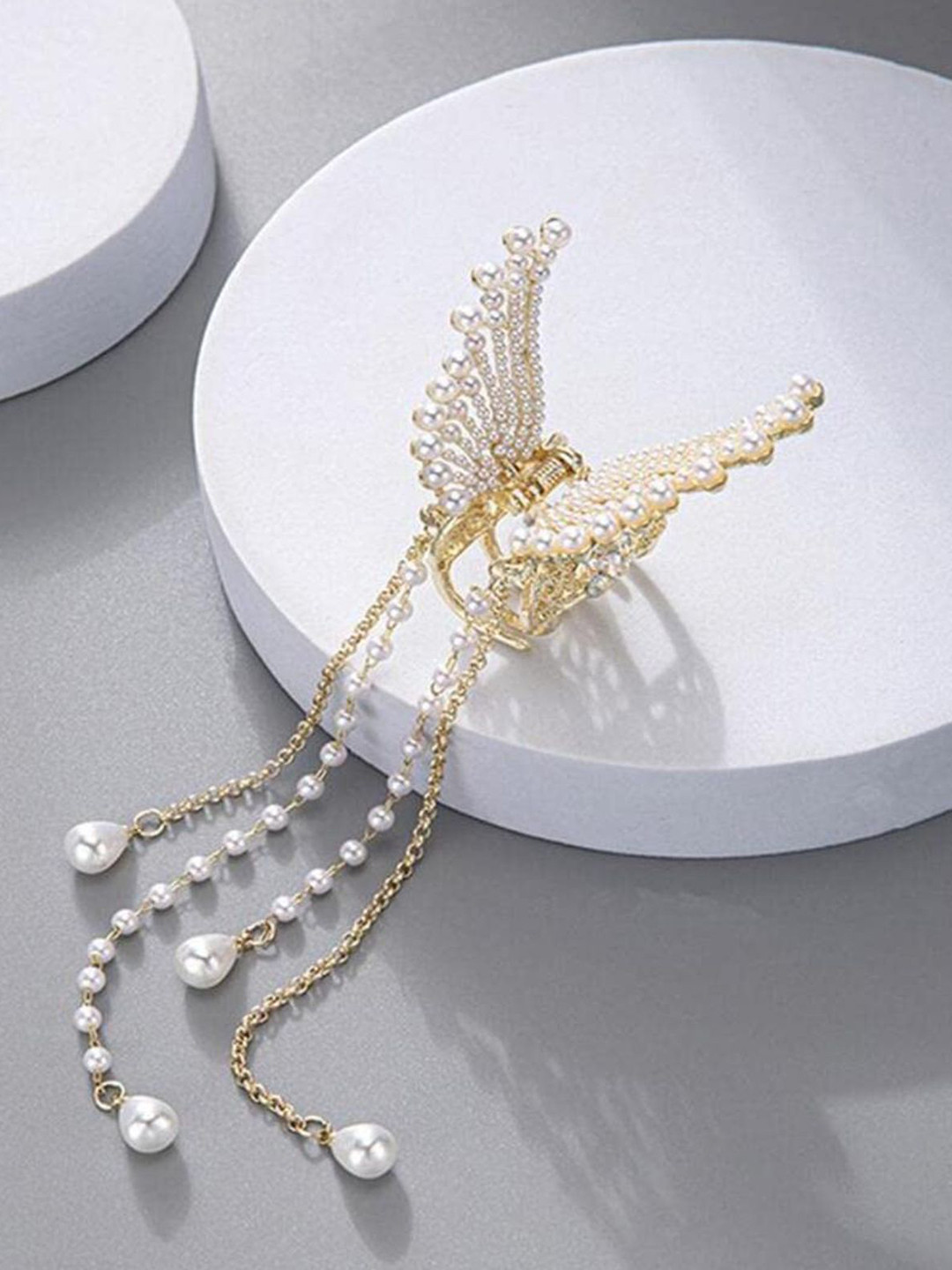 DN Creation Pearl Embellished Tasselled Butterfly Claw Clip