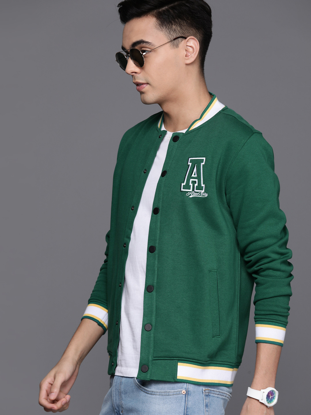 Allen Solly Sport Solid Placement Embroidered Sweatshirt