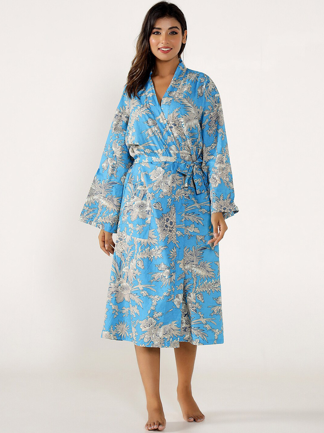 HANDICRAFT PALACE Monkey Printed Pure Cotton Bath Robe