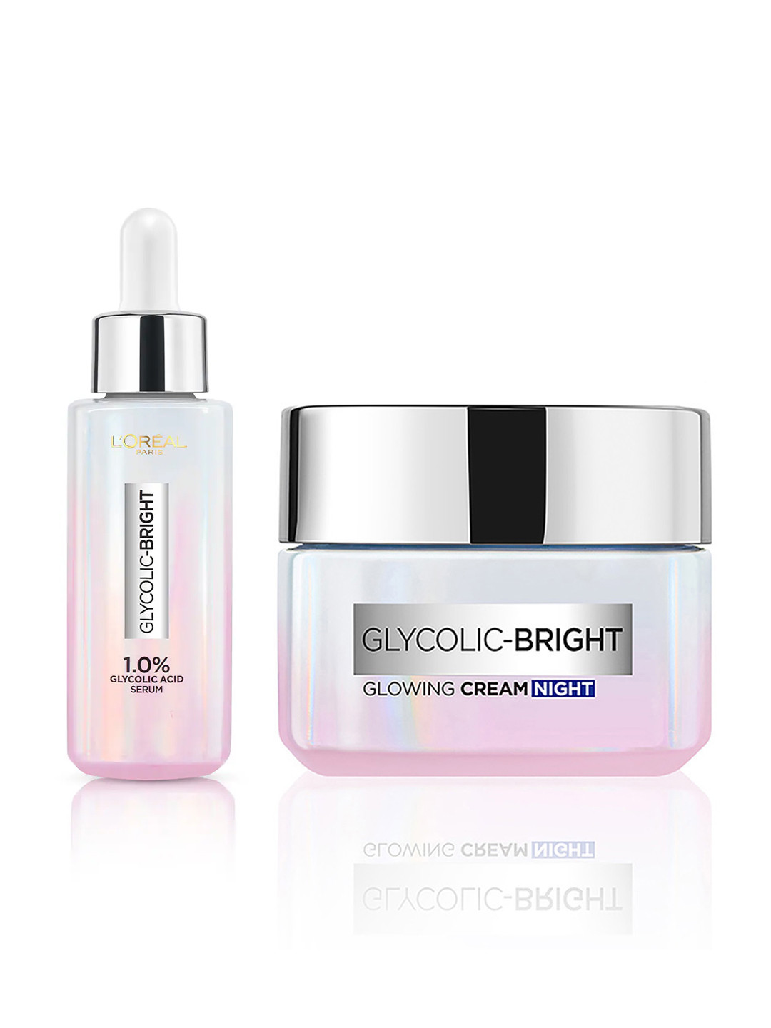 LOreal Set of Glycolic Bright Glowing Night Cream 15 ml & Skin Brightening Serum 15 ml