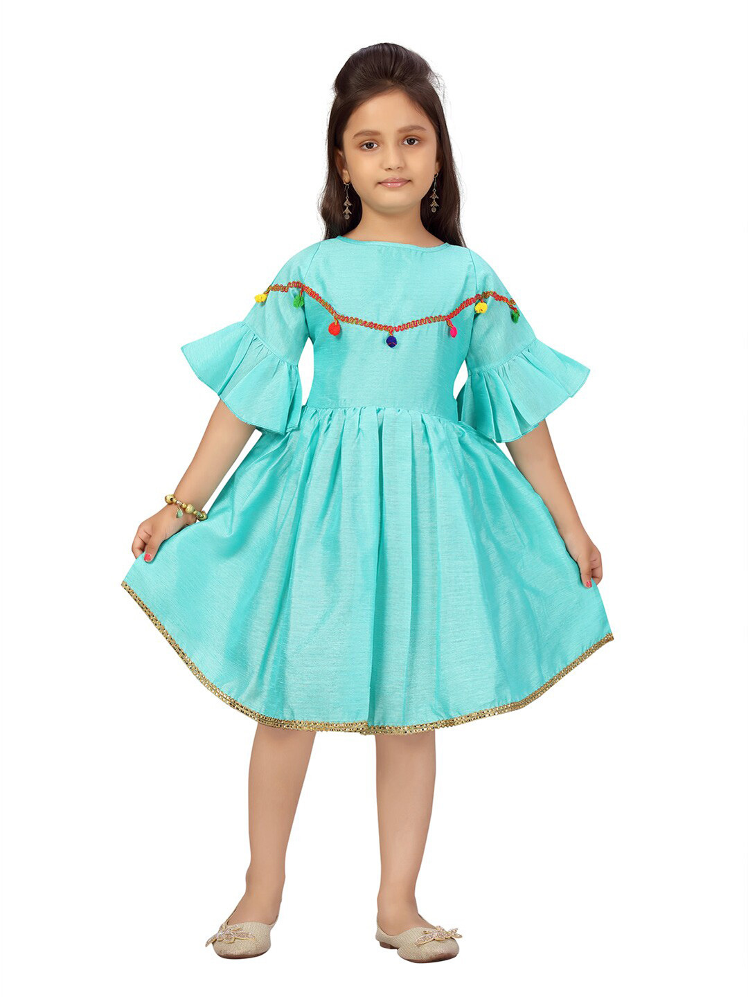 Aarika Girls Embellished Bell Sleeve Fit & Flare Dress