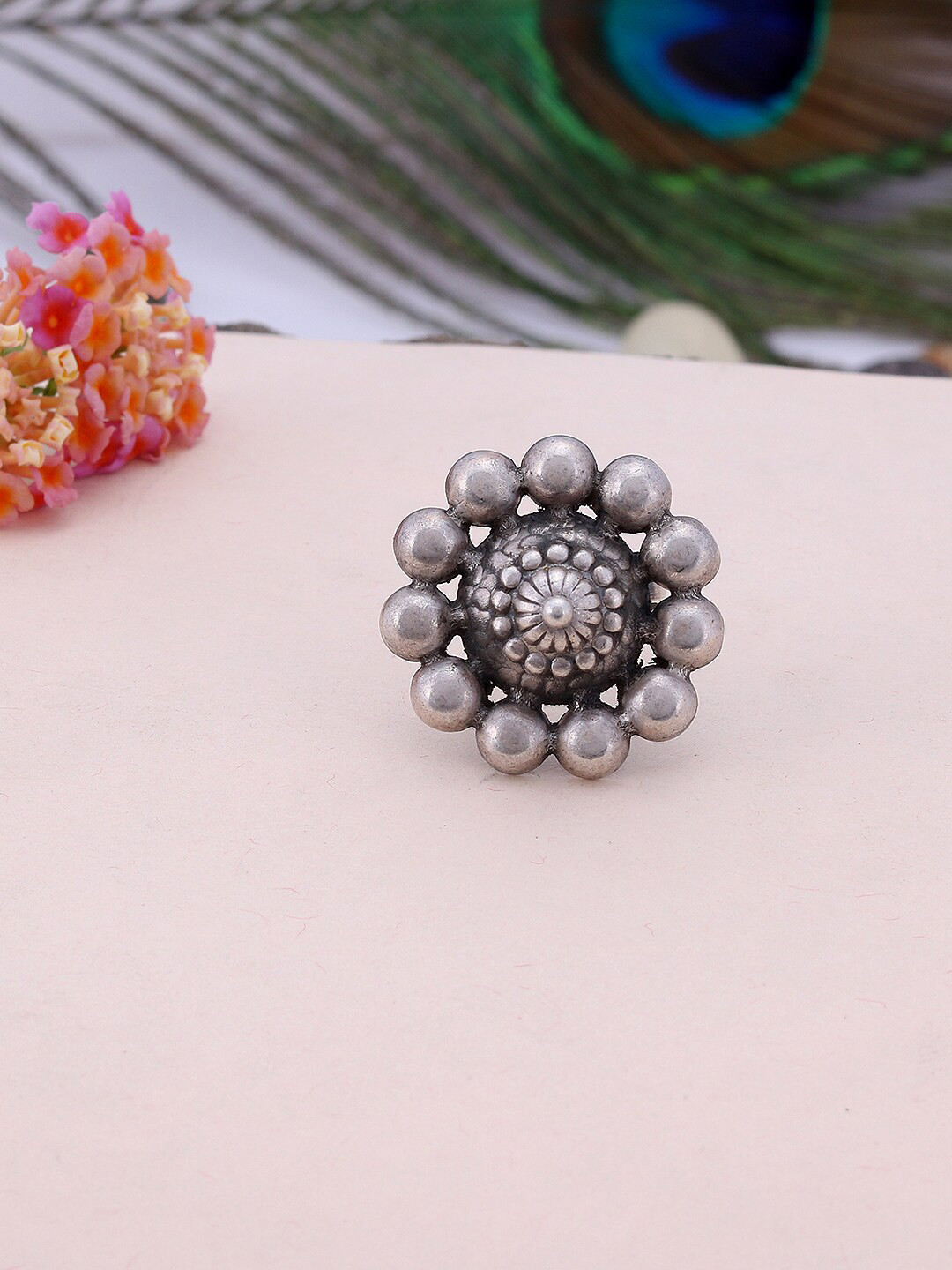 Silvermerc 925 Sterling Silver Oxidised Adjustable Silver Ring