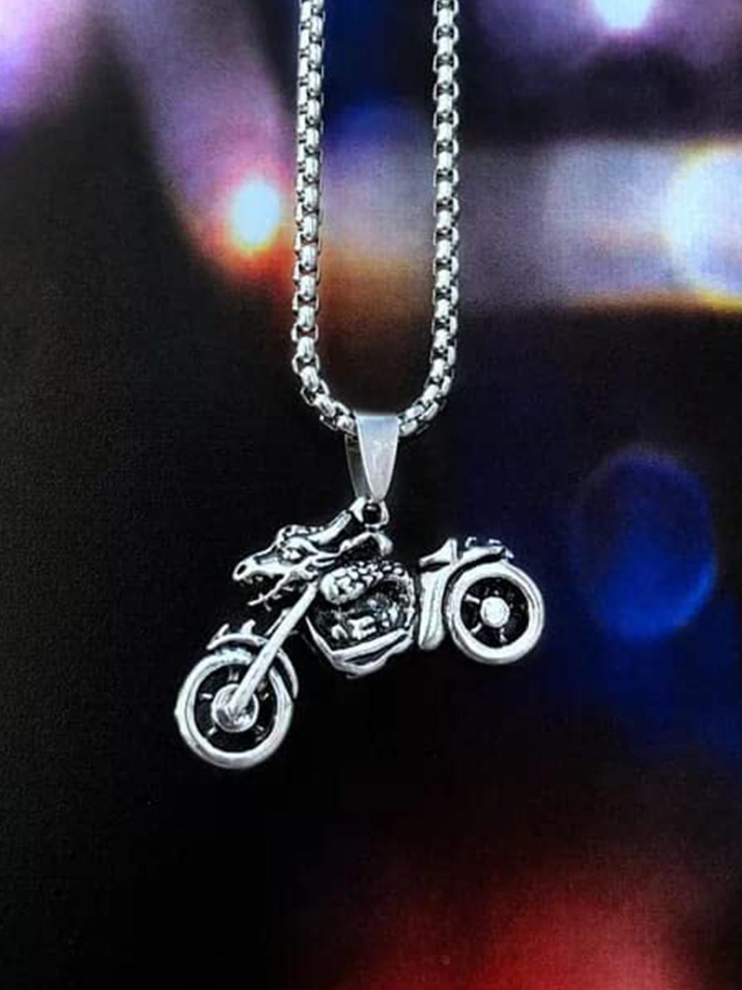 KRYSTALZ Unisex Silver-Plated Oxidized Bohemian Silver Miniature Bike Pendant Chain