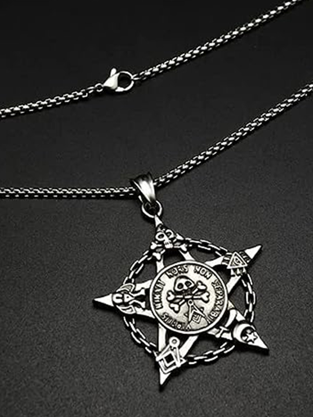 KRYSTALZ Unisex Silver-Plated Tribal Star Skull Shaped Pendant With Chain