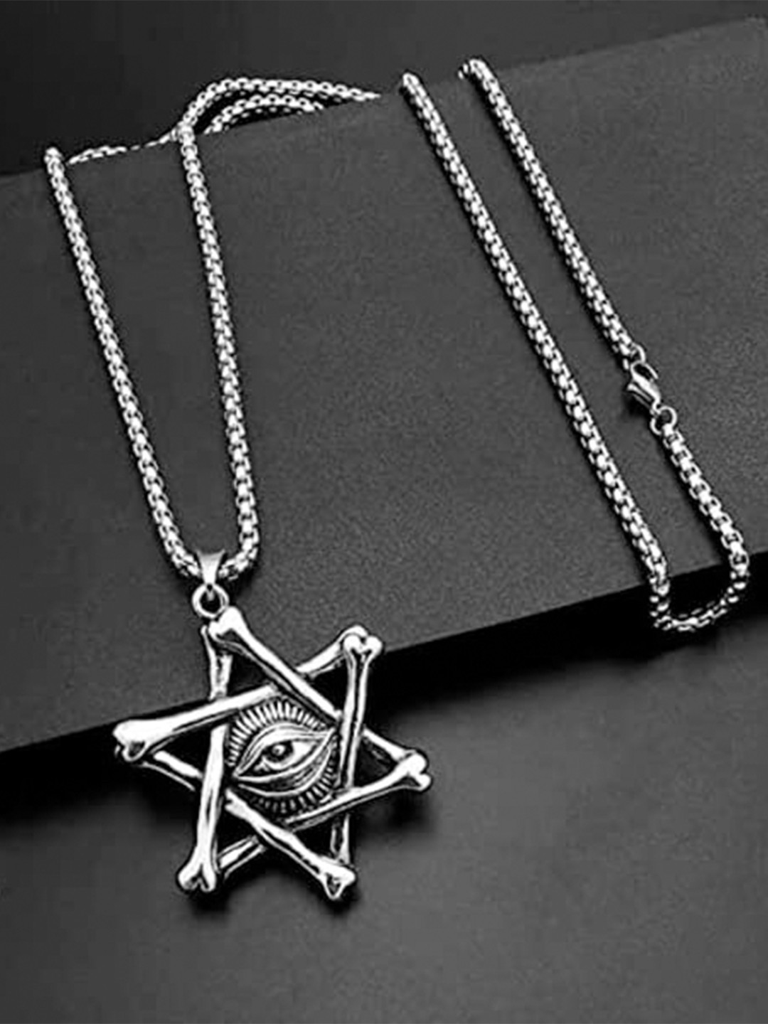 KRYSTALZ Men Silver-Plated Evil-Eye Star Shaped Pendant Chain