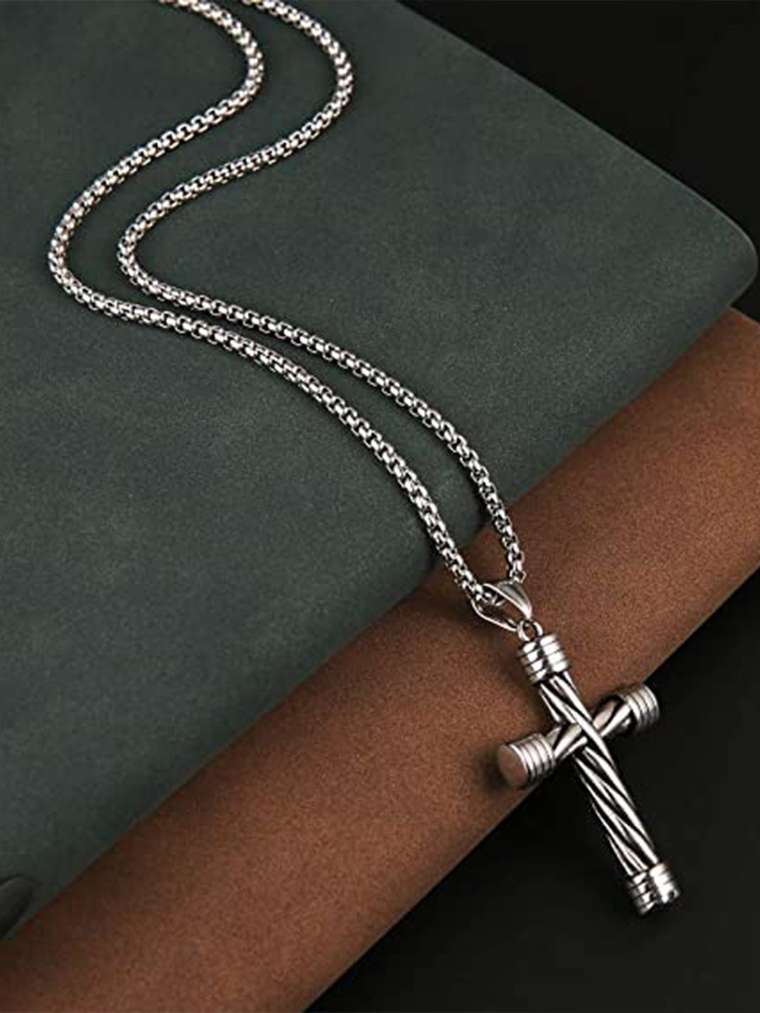 KRYSTALZ Men Silver-Plated Cross Pendant with Chain