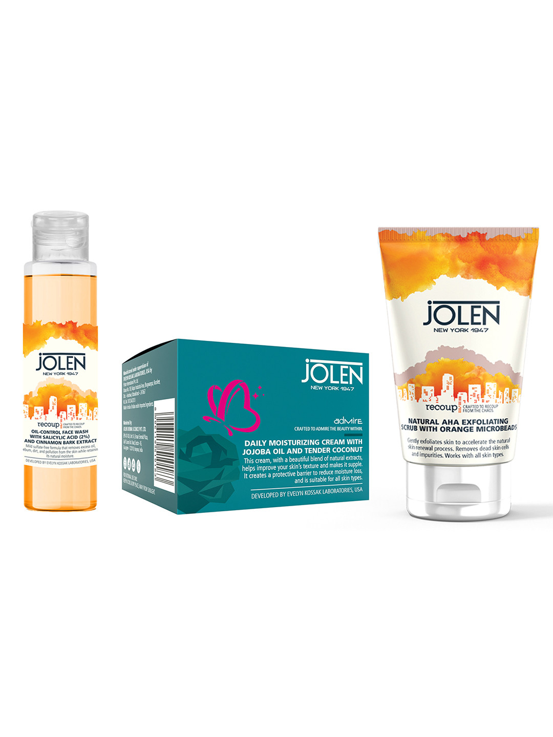 Jolen New York Recoup Oil-Control Face Wash 100ml + Scrub 100ml + Moisturizing Cream 50g