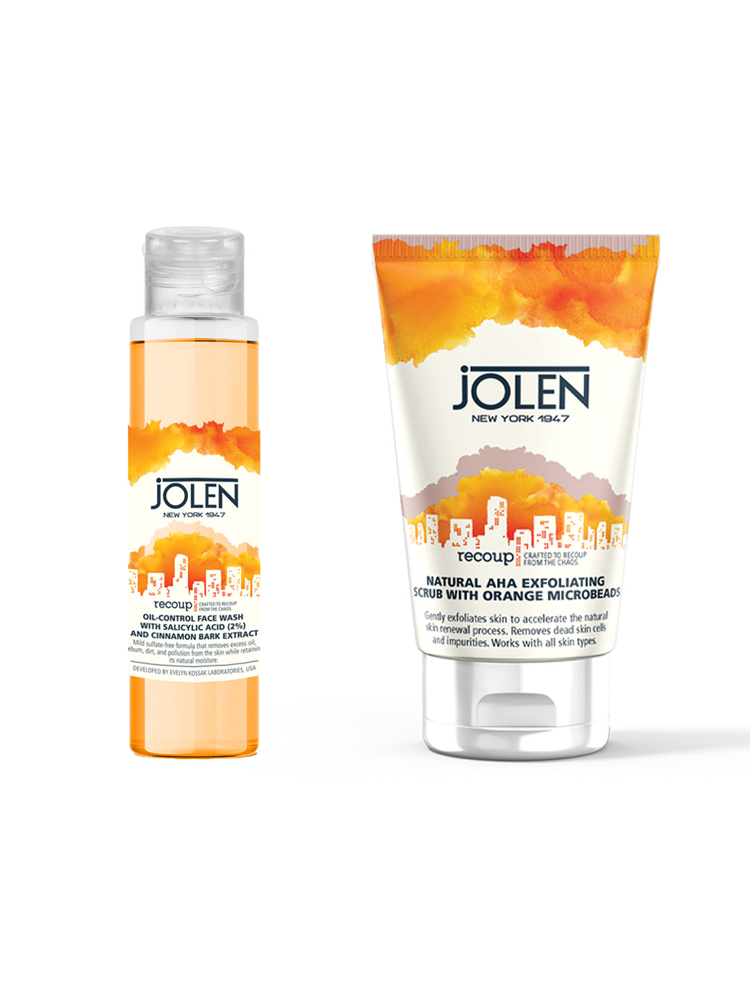 Jolen New York Set of Natural AHA Exfoliating Scrub & Oil-Control SA Face Wash - 200 ml