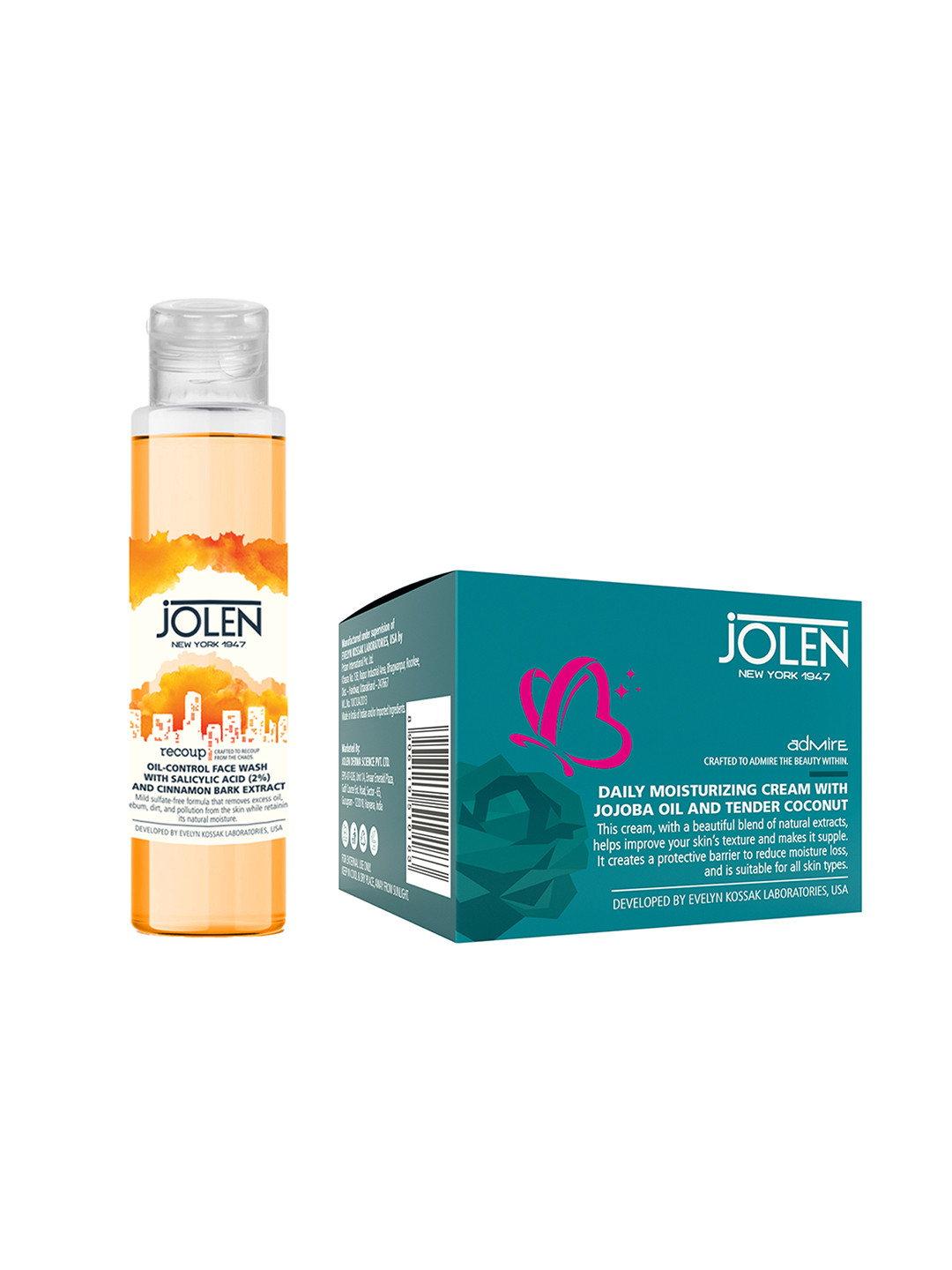 Jolen New York Set of Oil-Control Face Wash & Daily Moisturizing Cream - 150 ml