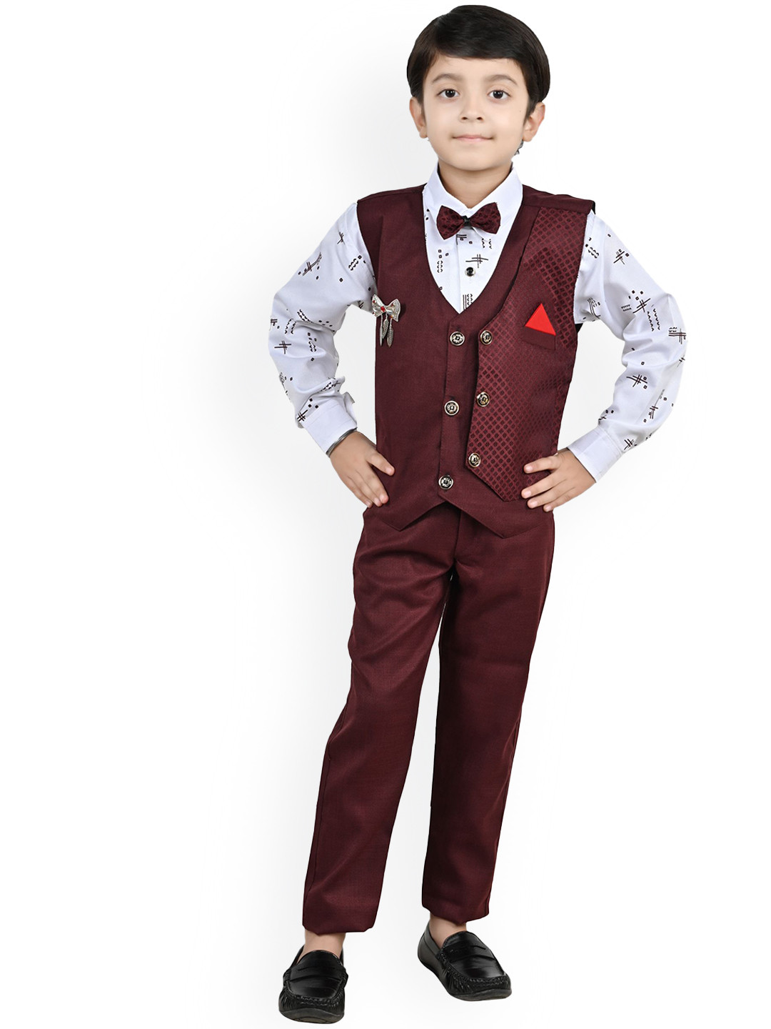 BAESD Boys 3-Piece Shirt With Trousers & Waistcoat Suits With Bow Tie