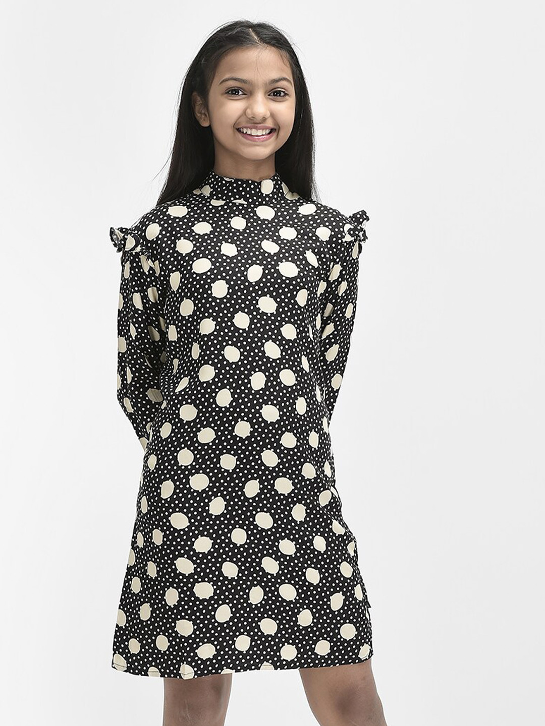 Crimsoune Club Polka Dot Printed Mock Neck Sheath Dress
