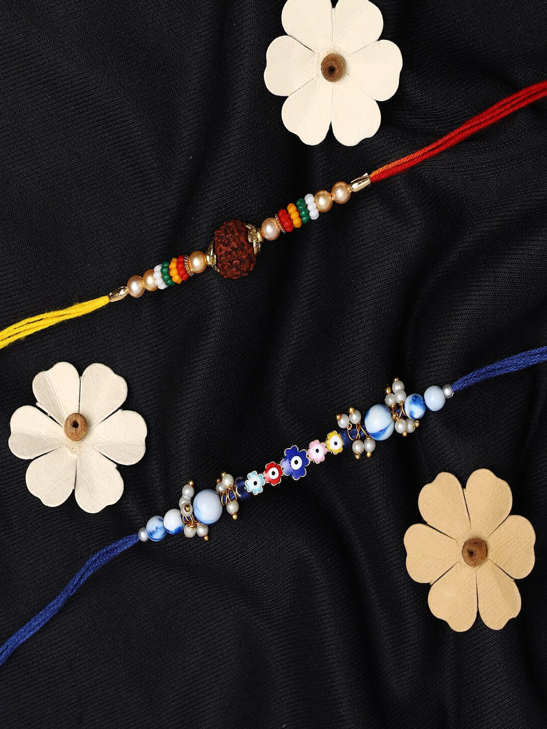 Jewelz Unisex Set Of 2 Evil Evil Beads & Rudraksh Charm Rakhis