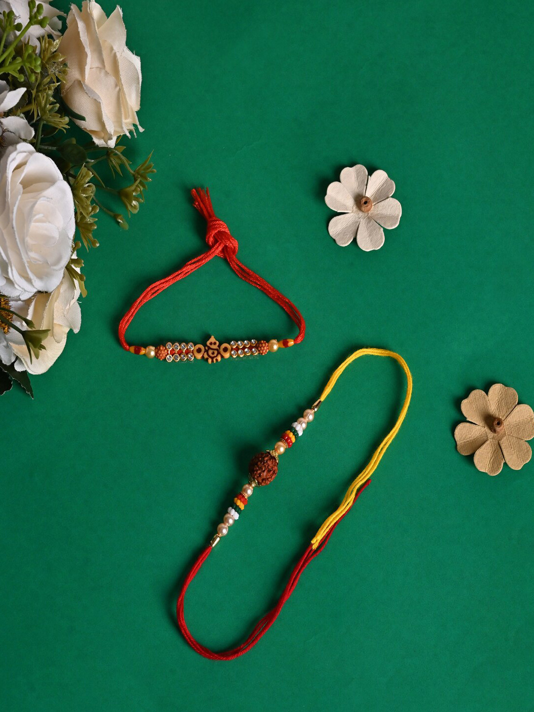 Jewelz Unisex Set Of 2 Ganpathi & Rudraksh Charm Rakhi