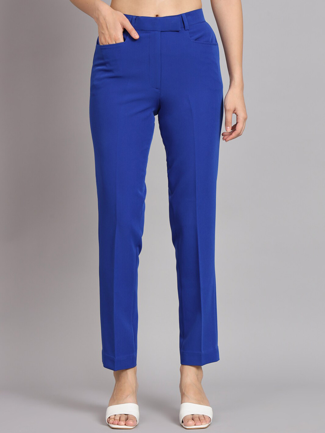 PowerSutra Women Blue Mid Rise Regular Fit Formal Trousers