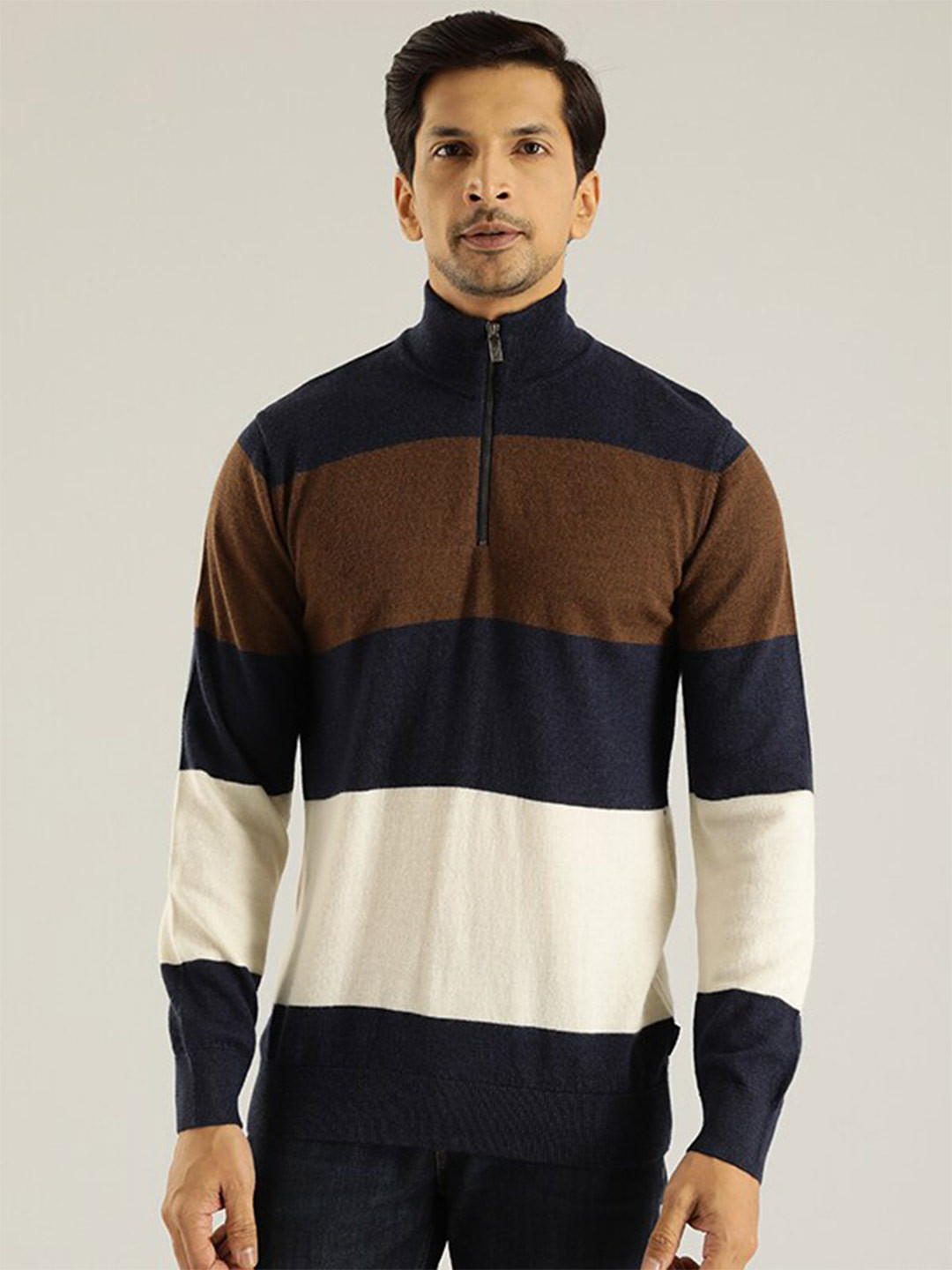 Indian Terrain Striped Wool High Neck Pullover Sweatshirt