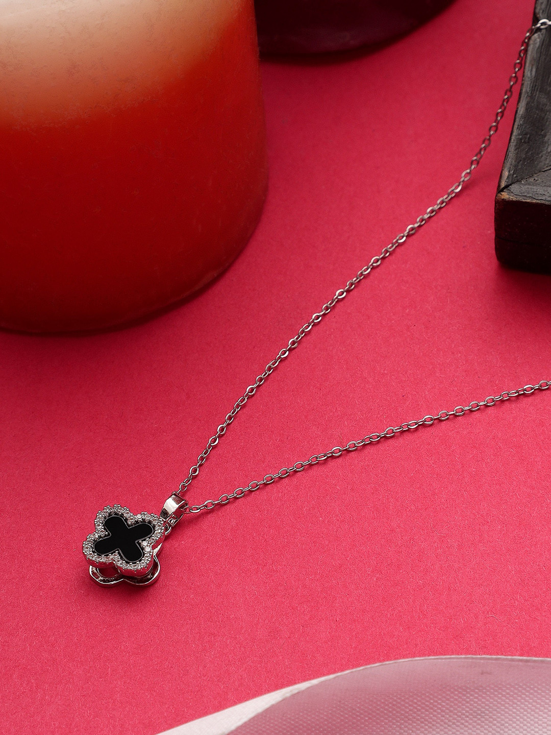 Mali Fionna Silver-Plated Stone-Studded Pendant With Chain