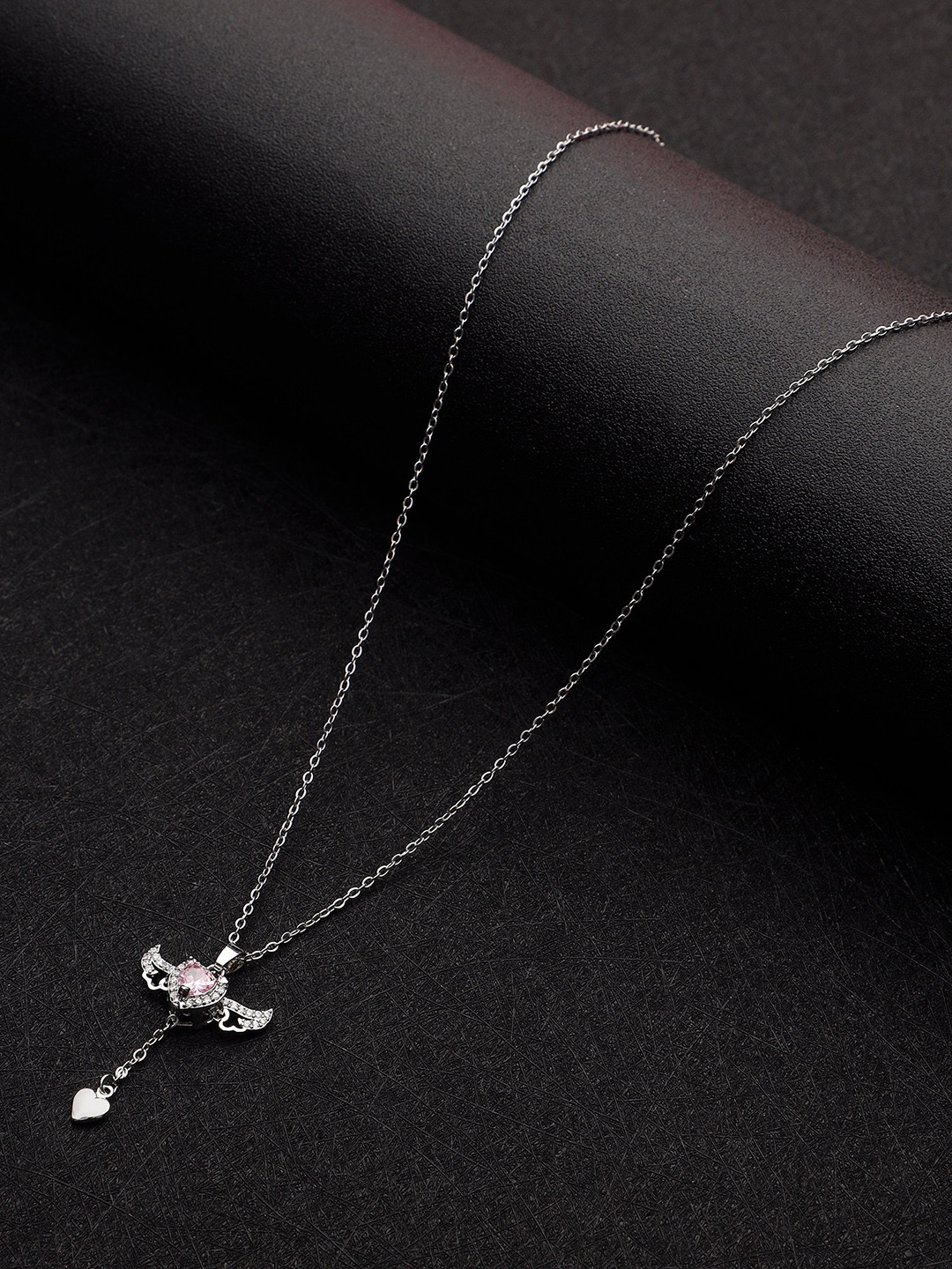 Mali Fionna Silver Plated Stone Studded & Heart Charm Pendant With Chain