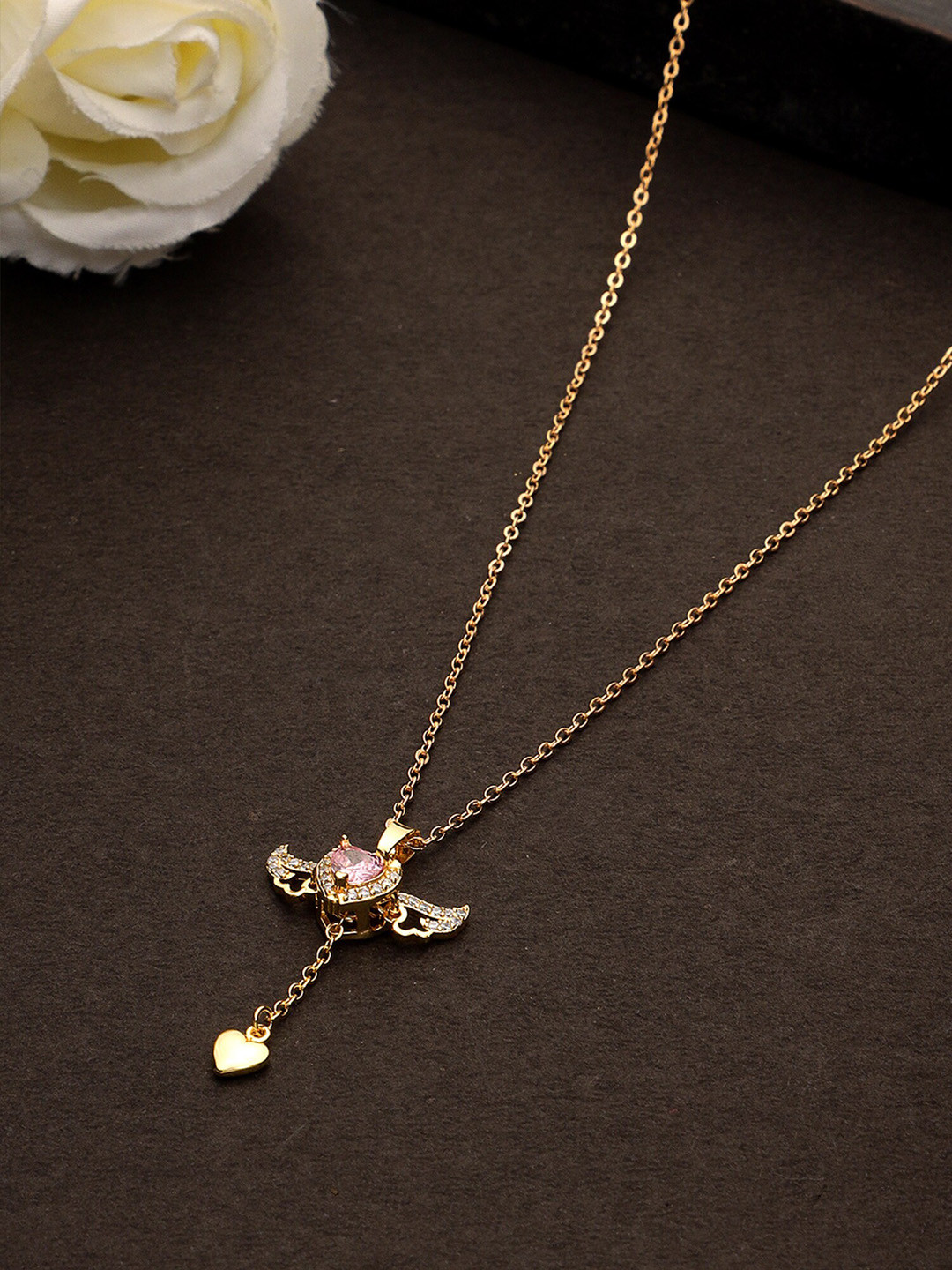 Mali Fionna Gold-Plated Stone-Studded Pendant With Chain