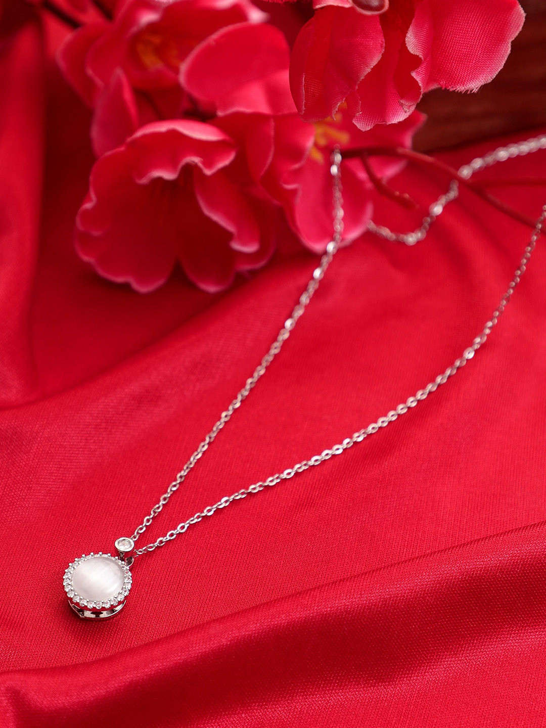 Mali Fionna Silver-Plated Stone-Studded Pendant With Chain