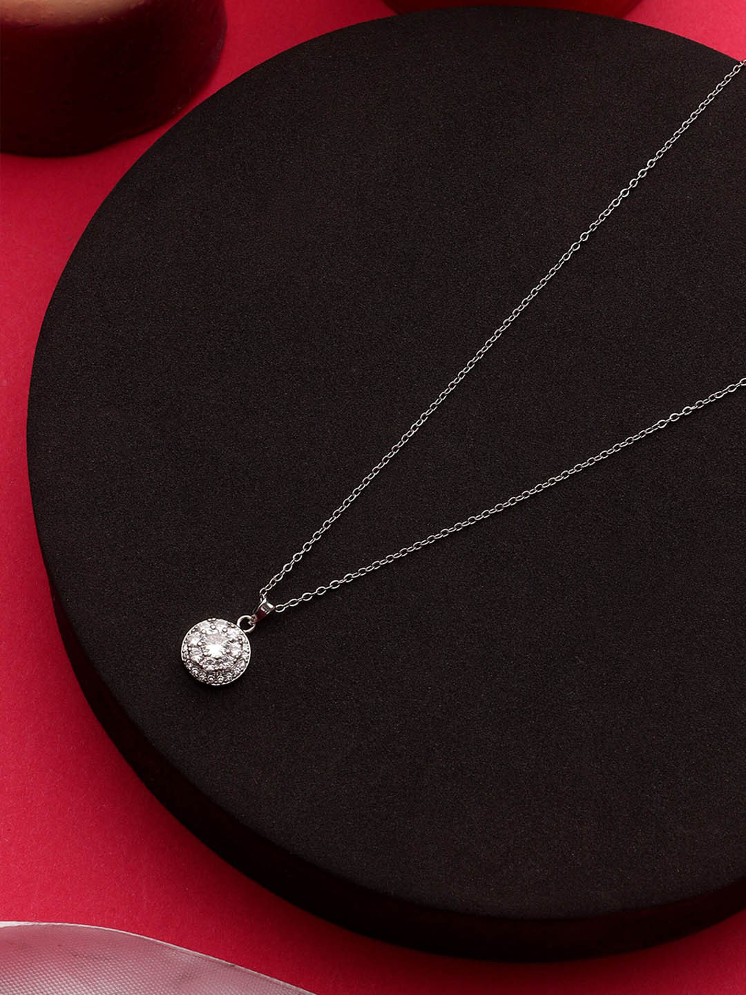 Mali Fionna Silver-Plated Circular-Charm Pendant With Chain