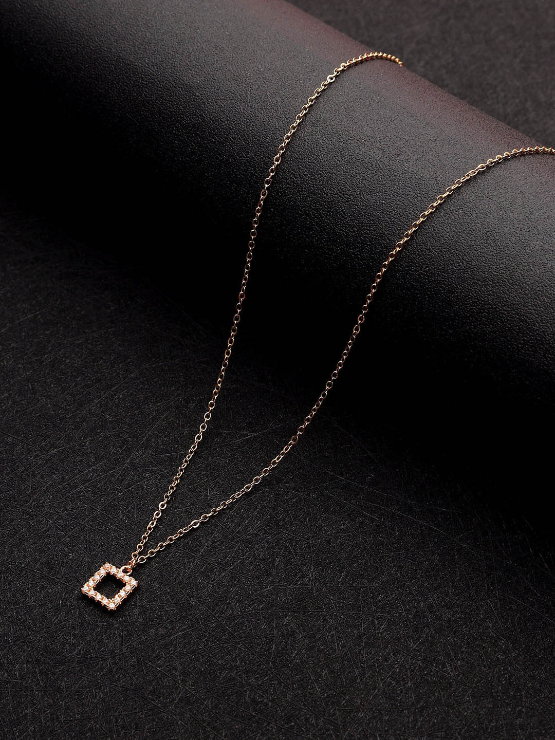 Mali Fionna Gold-Plated Stone-Studded Square-Charm Pendant With Chain