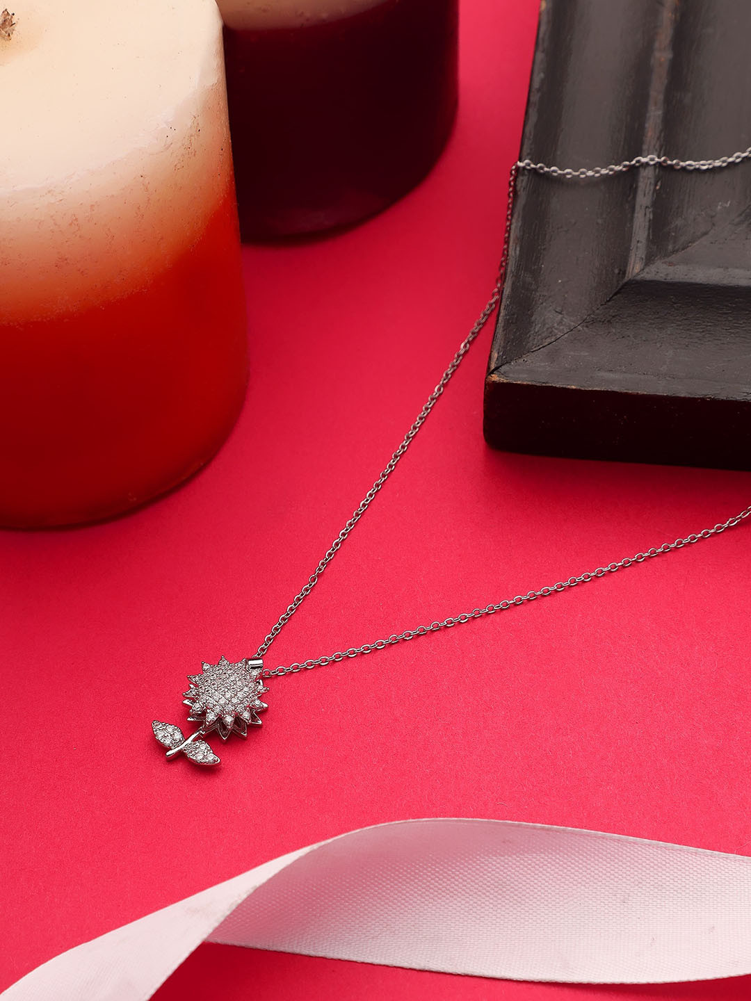 Mali Fionna Silver-Plated Stone Studded Pendant With Chain