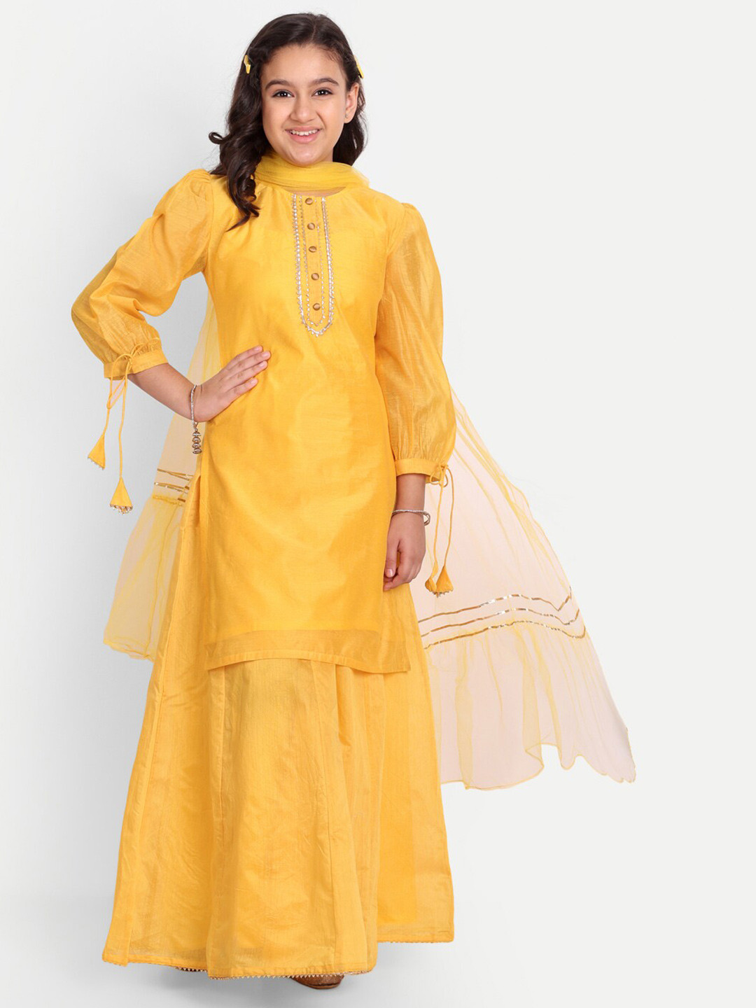 Modish Couture Girls Gotta Patti Puffed Sleeves Kurta With Skirt & Dupatta