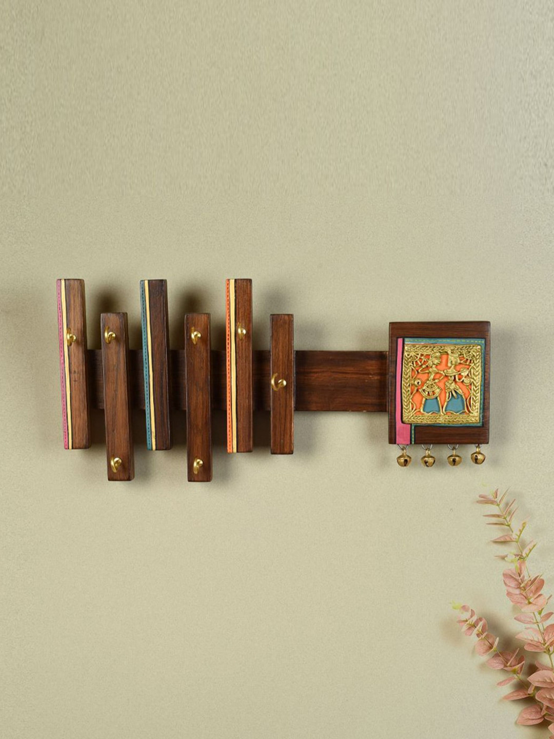 AAKRITI ART CREATIONS Brown Printed Wooden Tribal Elegance Key Holder