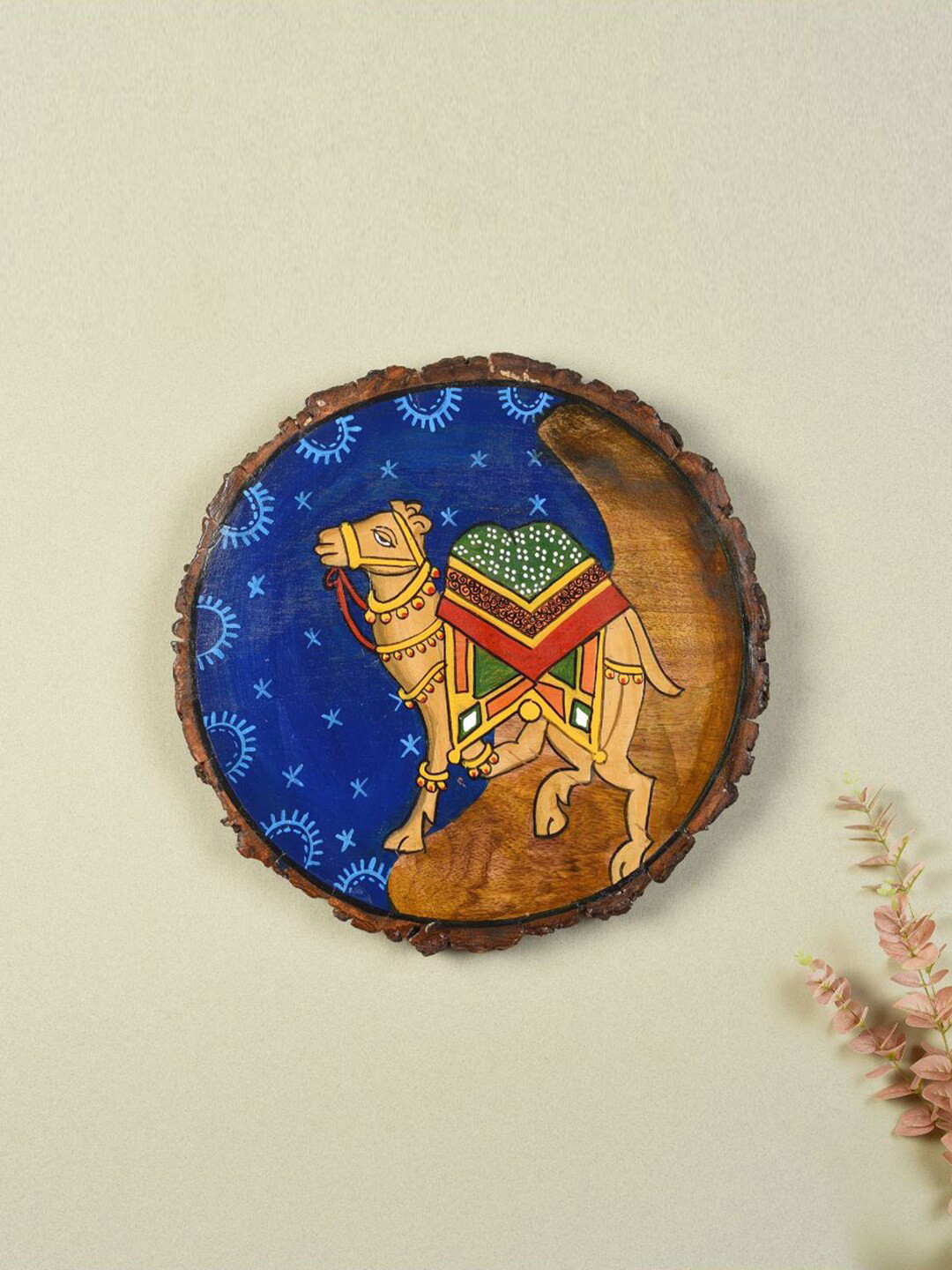 AAKRITI ART CREATIONS Pichhwai Camel Wood Ethnic Motifs Glossy Hall Wall Hangings-9.5In