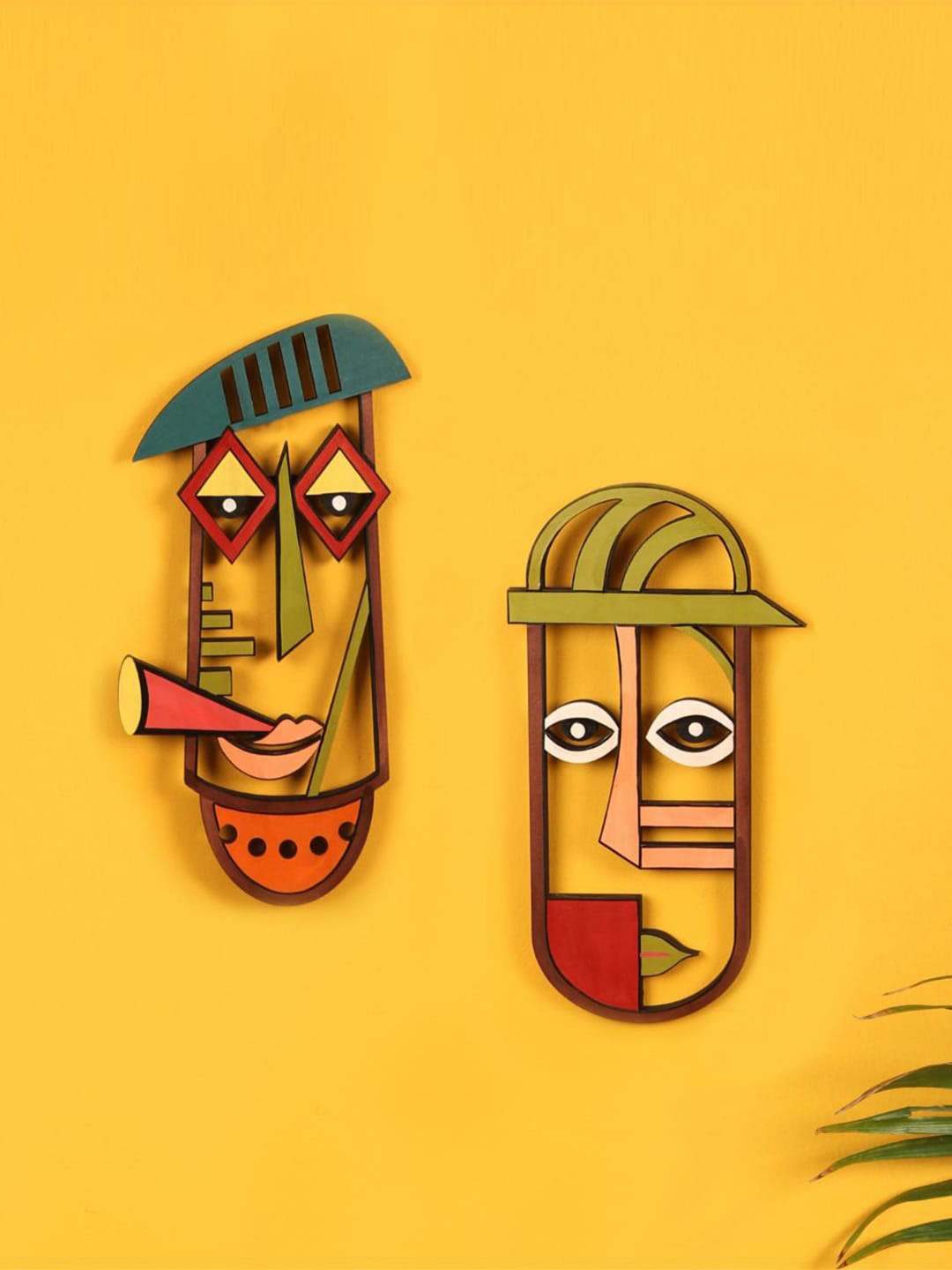 AAKRITI ART CREATIONS Orange 2 Pieces Nomads Wall Decor Masks