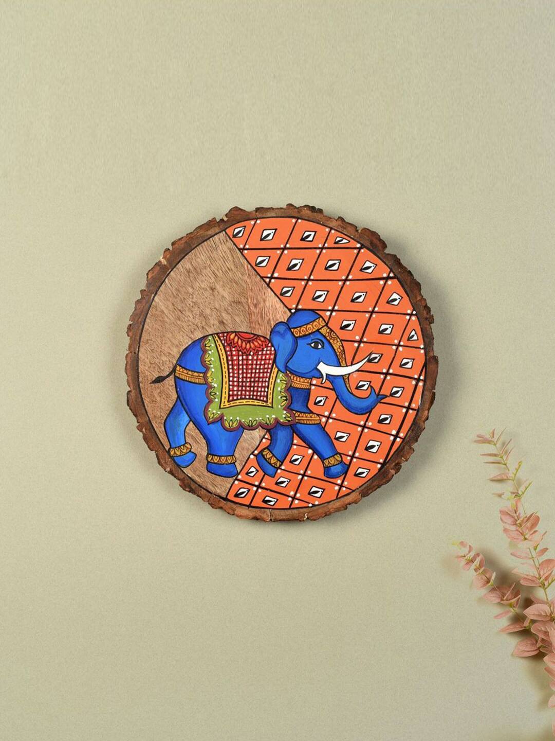 AAKRITI ART CREATIONS Pichhwai Elephant Wood Ethnic Motifs Glossy Hall Wall Hangings-9.5In
