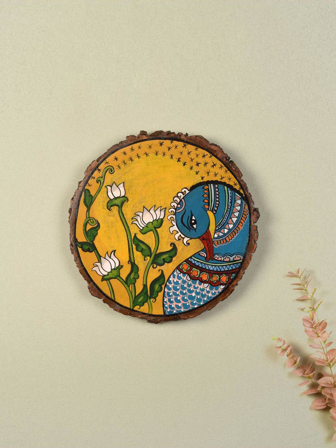 AAKRITI ART CREATIONS Pichhwai Peacock Wood Floral Matte Hanging Hall Wall Hangings-12In