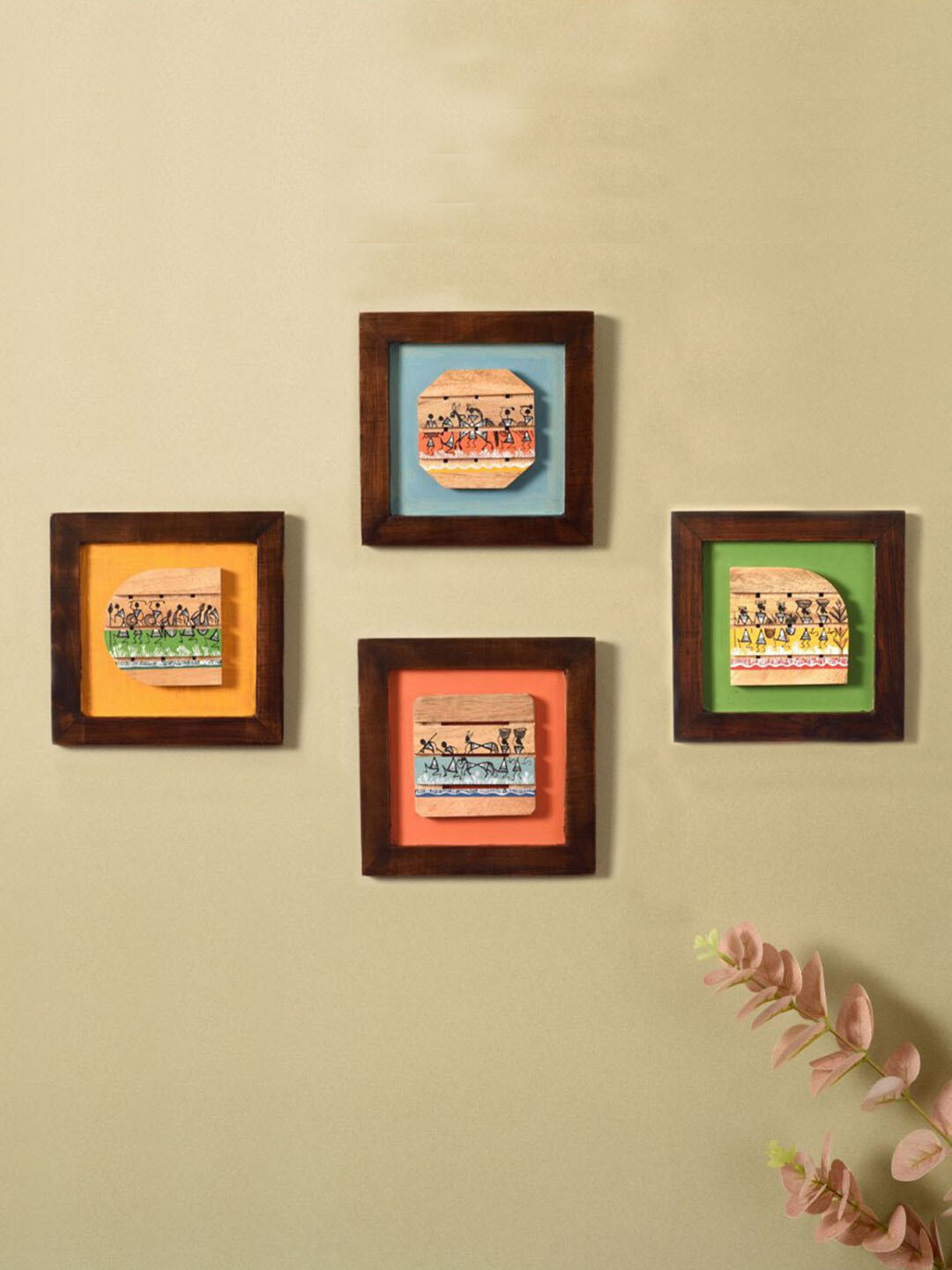 AAKRITI ART CREATIONS Wood 4 Piece Wall Square Paintings Wall Art - 8 x 8 In