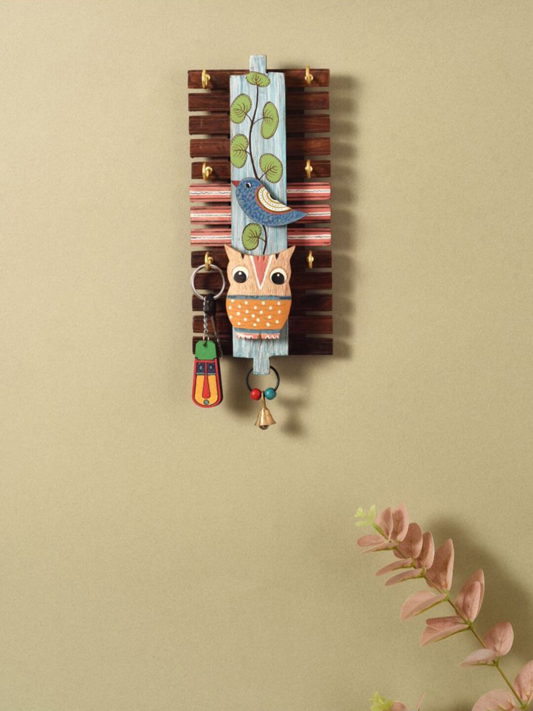 AAKRITI ART CREATIONS Brown & Blue Birds Of Natured Key Hanger